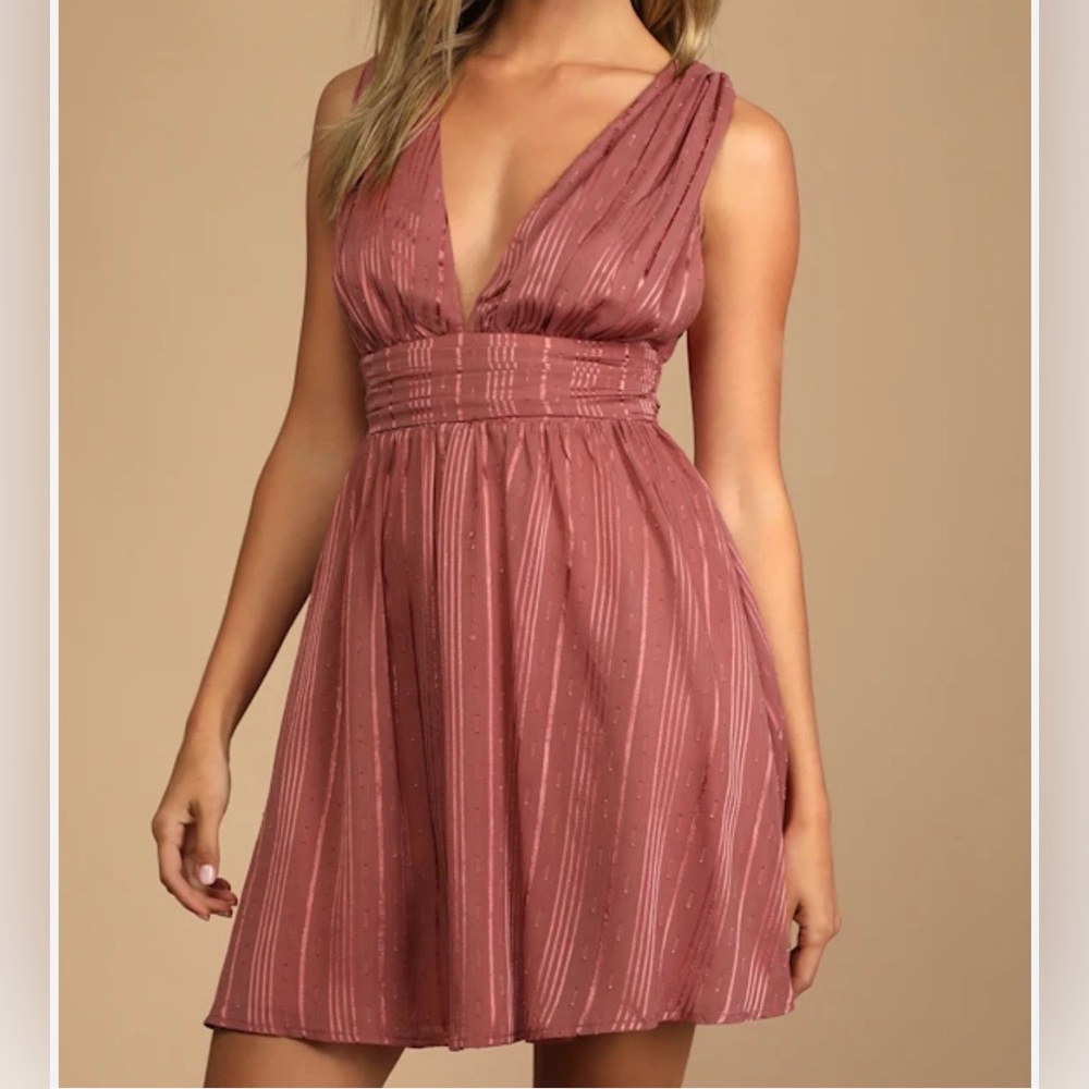 NWT Lulus szXS Romantic At Heart rose pink striped skater mini dress…